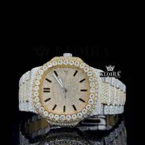 Patik Philippe Two-Tone Moissanite Diamond Watch with Yellow Dial