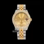 Roles Two Tone Yellow Dial Moissanite Watch with Diamond Bezel