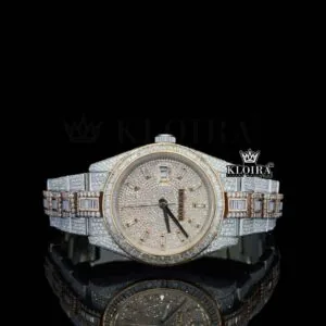 Roles Two Tone Yellow Dial Moissanite Watch with Diamond Markers