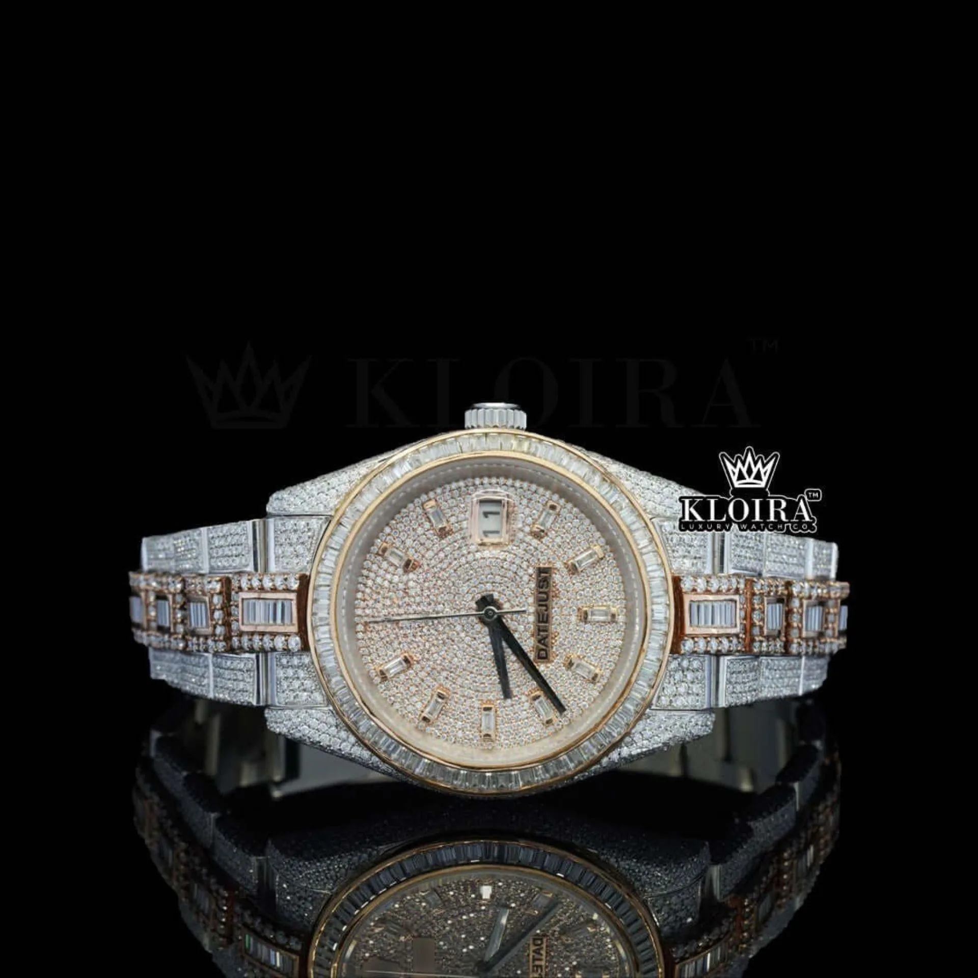 Roles Two Tone Yellow Dial Moissanite Watch with Diamond Markers