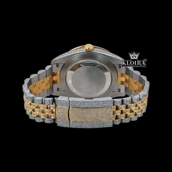Two Tone Yellow Dial Rainbow Arabic Numerals Moissanite Diamond Watch Caseback View
