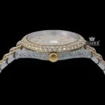 Two Tone Yellow Dial Rainbow Arabic Numerals Moissanite Diamond Watch Crown View