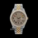 Roles Two Tone Moissanite Diamond Watch with Yellow Dial and Rainbow Arabic Numerals