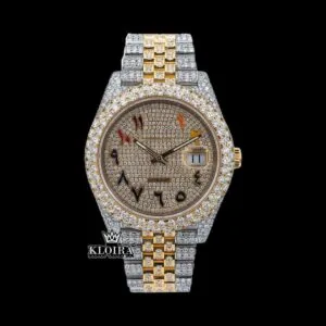 Roles Two Tone Moissanite Diamond Watch with Yellow Dial