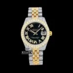 Roles Two Tone Yellow Gold Moissanite Diamond Watch with Black Dial