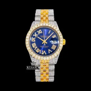 Roles Two Tone Moissanite Watch with Blue Dial and Roman Numerals
