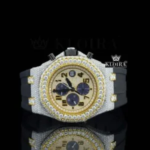 AP Two Tone Yellow Gold Dial Chronograph Moissanite Watch