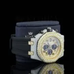 Two Tone Yellow Gold Dial Chronograph Semi Iced Out Moissanite Watch Right Profile View