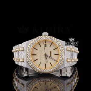 AP Two Tone Yellow Gold Dial Iced Out Moissanite Watch