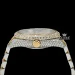 Two Tone Yellow Gold Dial Red Arabic Numerals Moissanite Diamond Watch Crown View