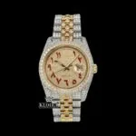 Roles Two Tone Moissanite Diamond Watch with Yellow Gold Dial and Red Arabic Numerals