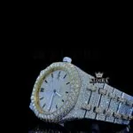 Two Tone Yellow Gold Iced Out Moissanite Diamond Watch Left Profile View