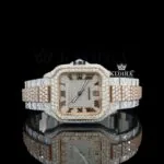 Cartior Two Tone Moissanite Diamond Watch with Roman Numerals Front View