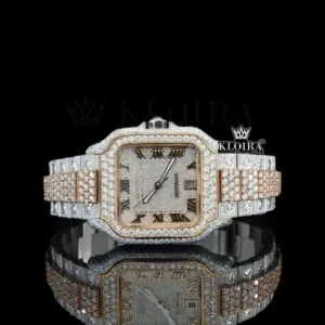 Cartior Two Tone Moissanite Diamond Watch with Roman Numerals