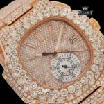 Two Yone Rose Gold Dial Chronograph Stick Markers Moissanite Diamond Watch Full Close Up Dial View