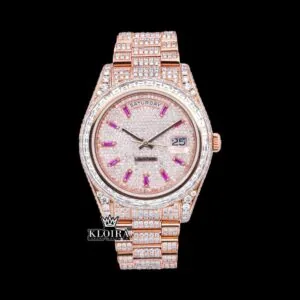 Roles Moissanite Day-Date Watch in Rose Gold