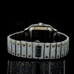 Cartior Santos De Silver 41mm Diamond Studded Swiss Made Roman Numerals Yellow Dial Watch - Watch Cr