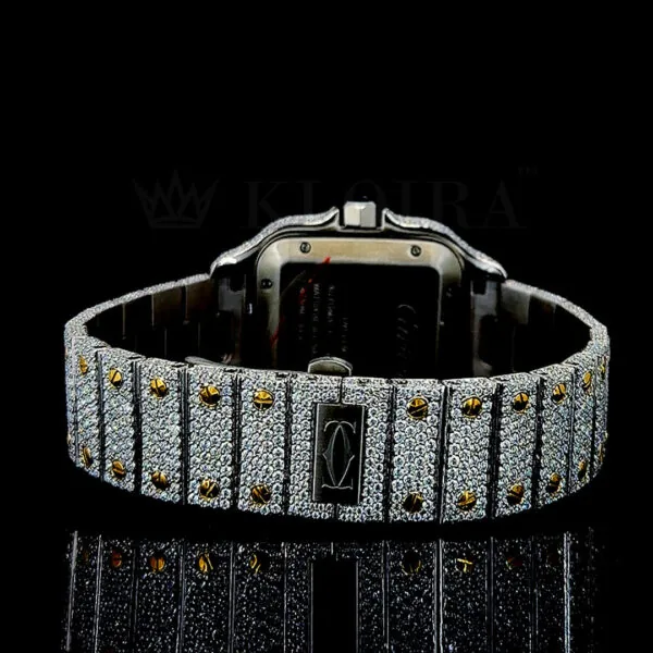 Cartior Santos De Silver 41mm Diamond Studded Swiss Made Roman Numerals Yellow Dial Watch - Watch Cr