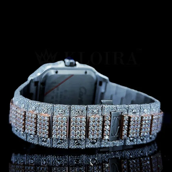 Cartior Santos De Silver 41mm Diamond Studded Swiss Made Square Roman Numerals Watch - Watch Cr