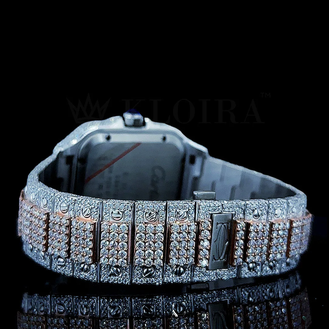 Cartior Santos De Silver 41mm Diamond Studded Swiss Made Square Roman Numerals Watch - Watch Cr