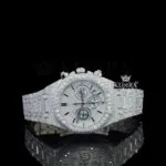 AP Royal Oak Chronograph Diamond Watch in white gold with iced-out details