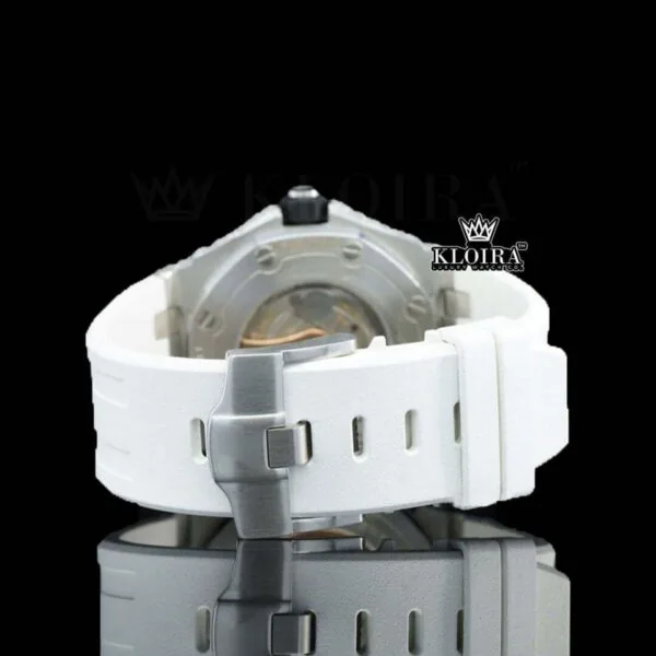 White Dial AP Black Stick Markers Semi Iced Out Moissanite Watch Back View