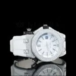 White Dial AP Black Stick Markers Semi Iced Out Moissanite Watch Right Profile View
