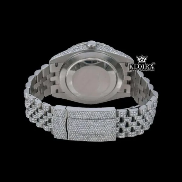 White Dial Arabic Numerals Full Iced Out Moissanite Watch Caseback View