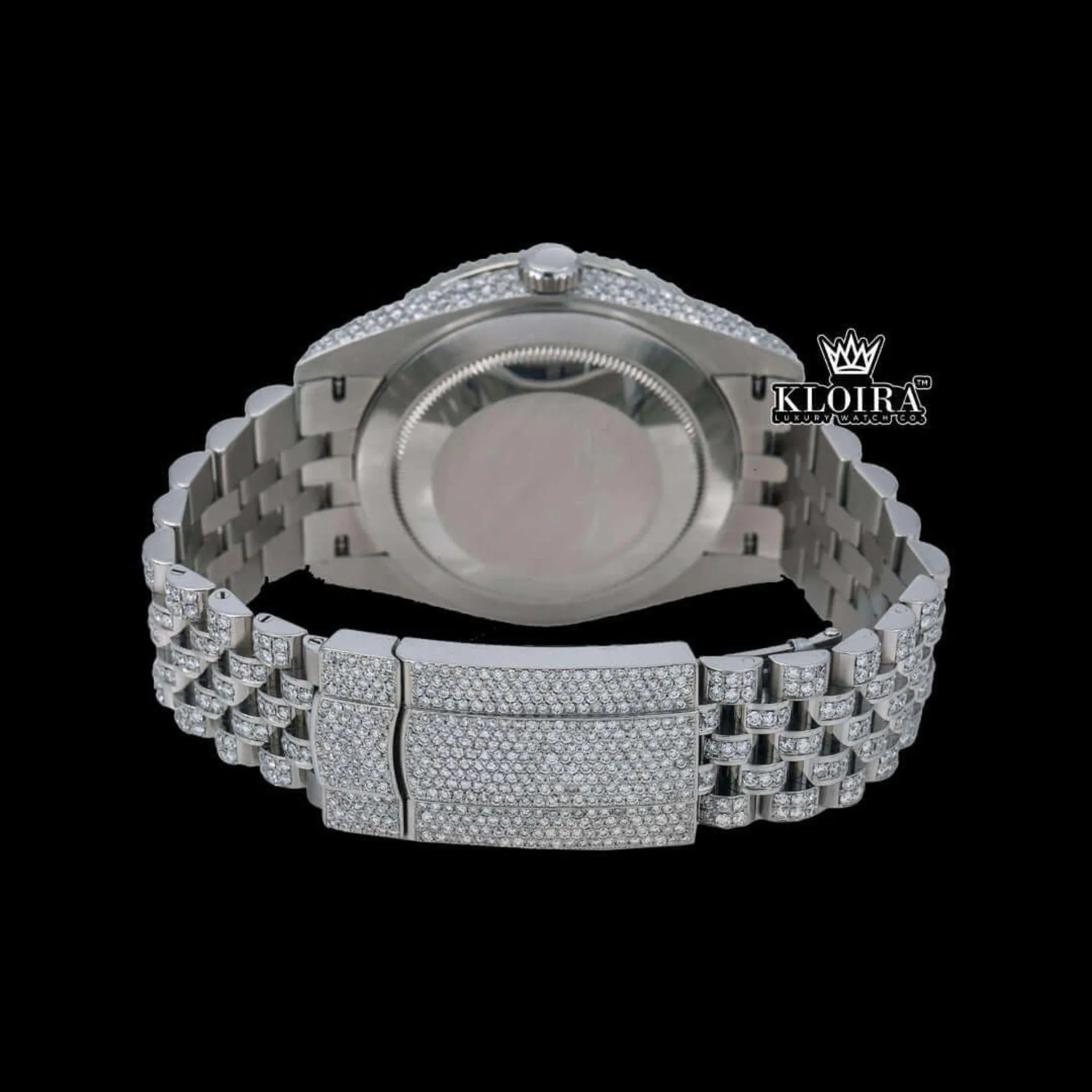 White Dial Arabic Numerals Full Iced Out Moissanite Watch Caseback View