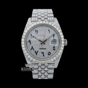 Roles Moissanite Watch with White Dial and Arabic Numerals
