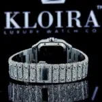 White Dial Arabic Numerals Fully Iced Out Moissanite Watch Back View