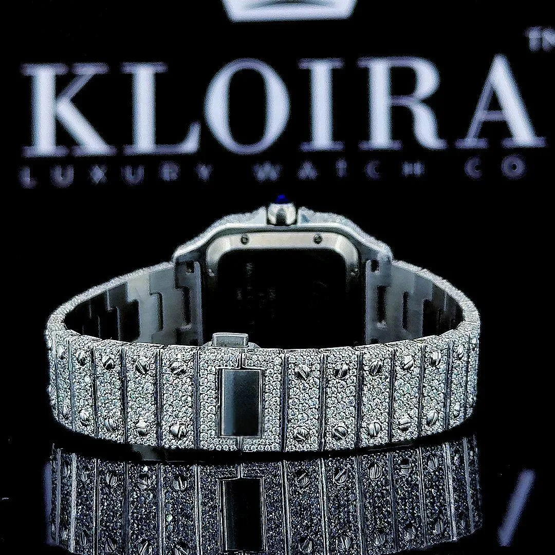 White Dial Arabic Numerals Fully Iced Out Moissanite Watch Back View