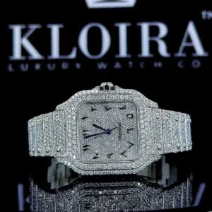 Cartior Santos White Dial Arabic Numerals Moissanite Watch