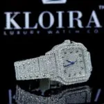 White Dial Arabic Numerals Fully Iced Out Moissanite Watch Left Strap View