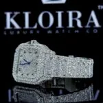 White Dial Arabic Numerals Fully Iced Out Moissanite Watch Right Strap View