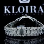 White Dial Black Arabic Numerals Fully Iced Out Moissanite Diamond Watch Caseback View