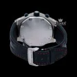 White Dial Black Leather Strap Chronograph Moissanite Diamond Watch Caseback View