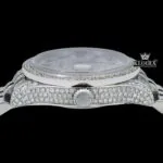 White Dial Black Roman Numerals Bust Down Moissanite Diamond Watch Crown View