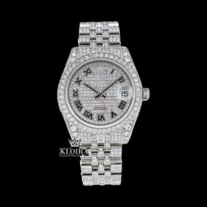 Roles White Dial Black Roman Numerals Bust Down Moissanite Diamond Watch