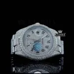 Roles White Dial Black Roman Numerals Fully Iced Out Moissanite Watch with sparkling details
