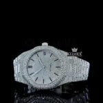 White Dial Black Stick Markers AP Fully Iced Out Moissanite Watch