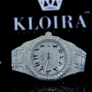 AP Royal Oak Moissanite Watch with White Dial & Blue Arabic Numerals