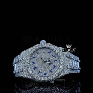 AP Royal Oak Iced Out Watch with White Dial and Blue Arabic Numerals