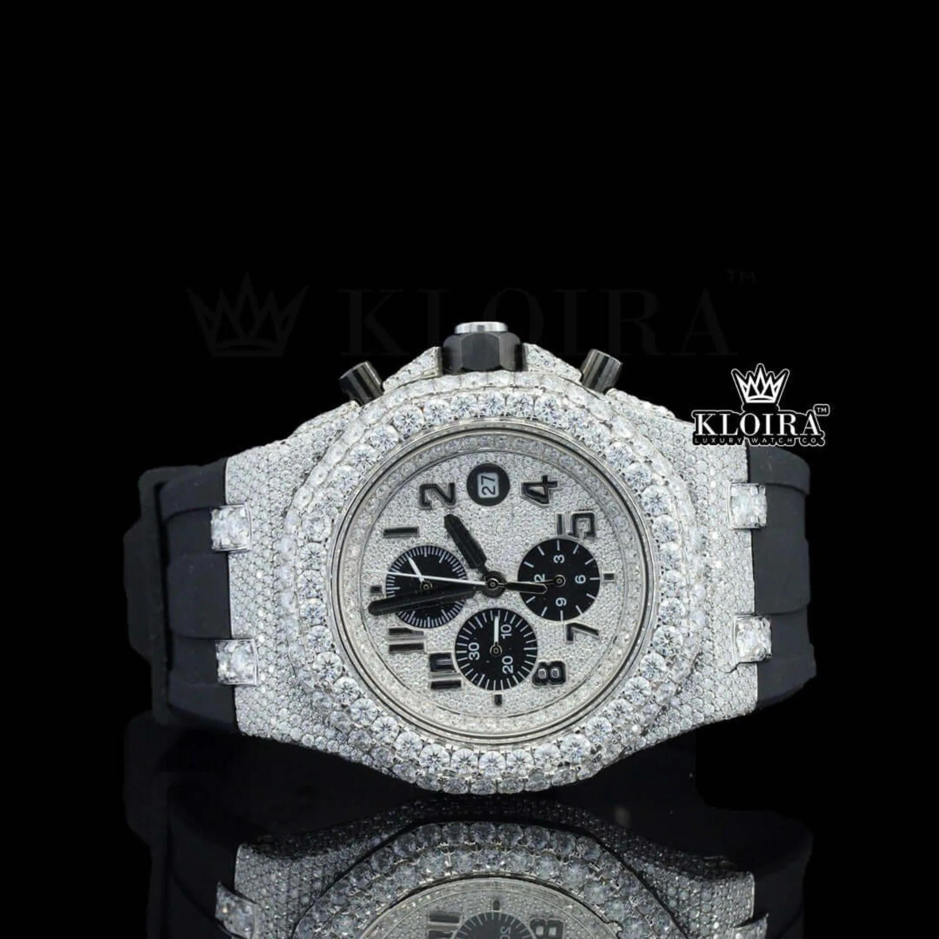 AP Royal Oak Offshore Moissanite Chronograph Watch with White Dial and Black Rubber Strap