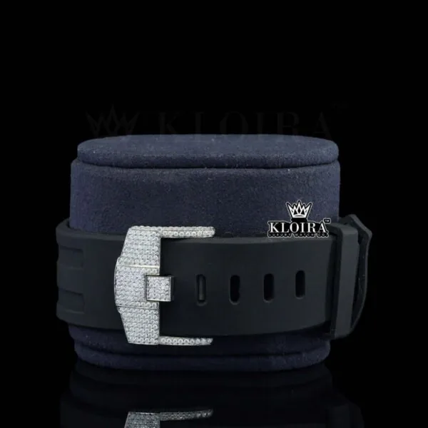 White Dial Chronograph Black Rubber Strap Semi Iced Out Moissanite Watch Strap View