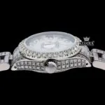 White Dial Diamond Markers Date Display Moissanite Diamond Watch Crown View