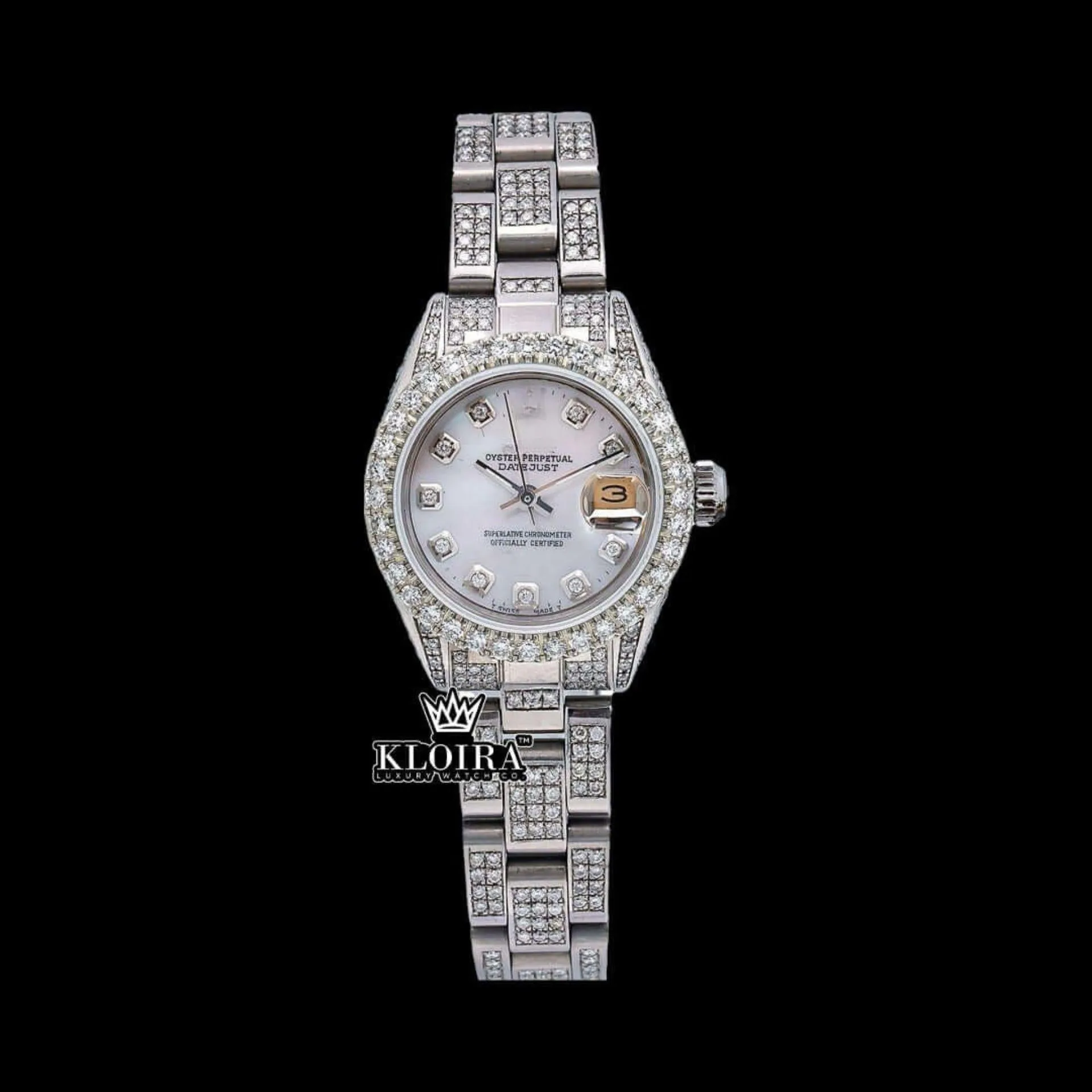 Roles Datejust Moissanite Diamond Watch with White Dial and Diamonds