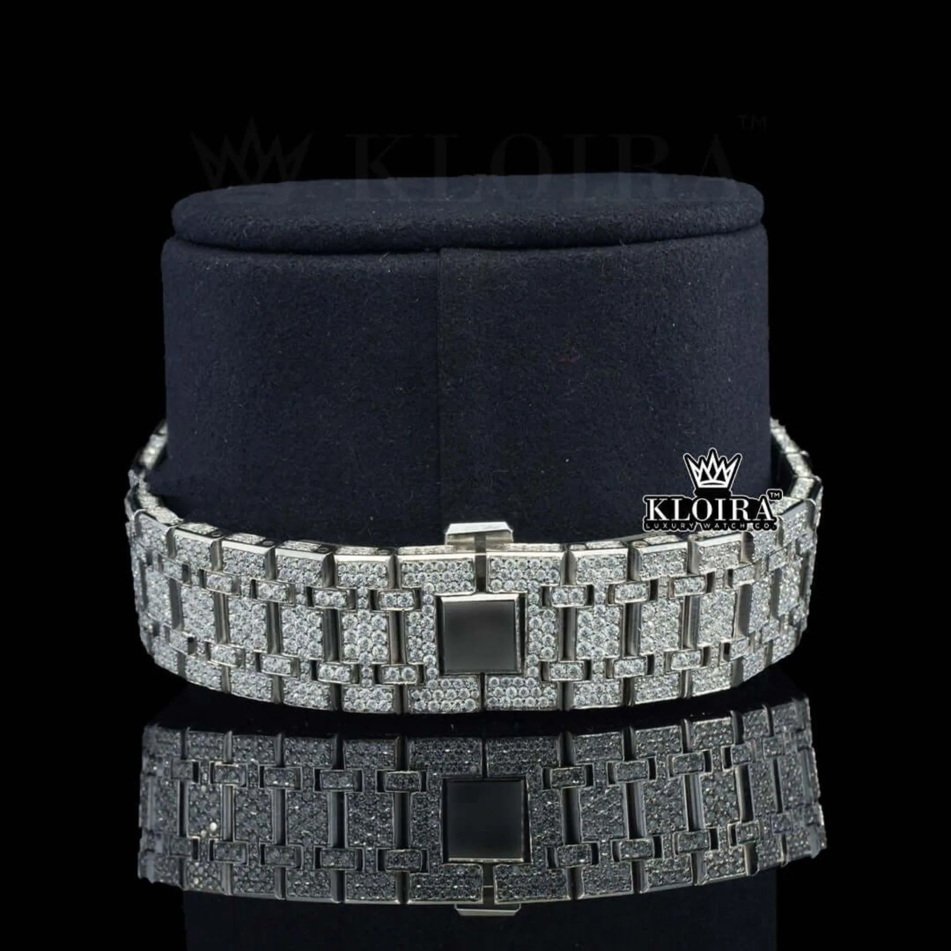 White Dial Diamond Markers Fully Iced Out Moissanite Watch Bracelet View