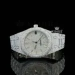 AP Royal Oak Fully Iced Out Moissanite Watch with white dial and diamond markers