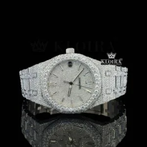 White Dial Diamond Markers Fully Iced Out Moissanite Watch